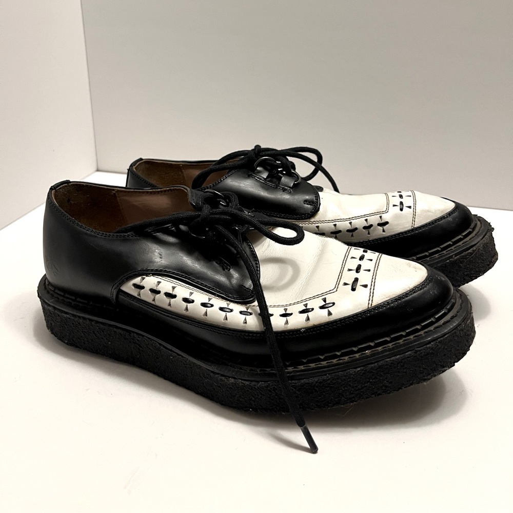 John Fluevog Vintage Creepers Leather Derby black &white M9/W11